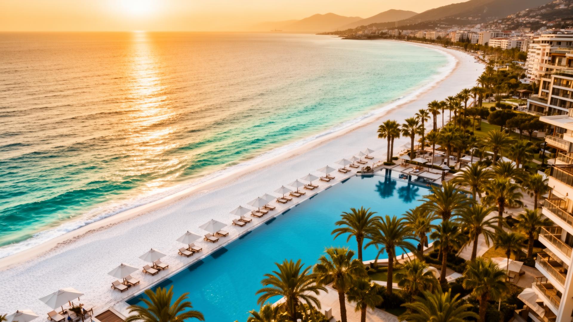 Antalya luxury beach resort at sunset